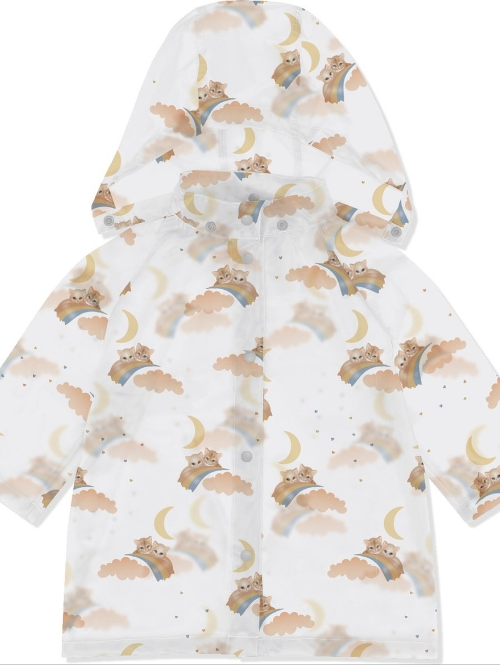 Konges Slojd Kids' 3Y Rainbow Cat Hooded Raincoat - Cream/Pink